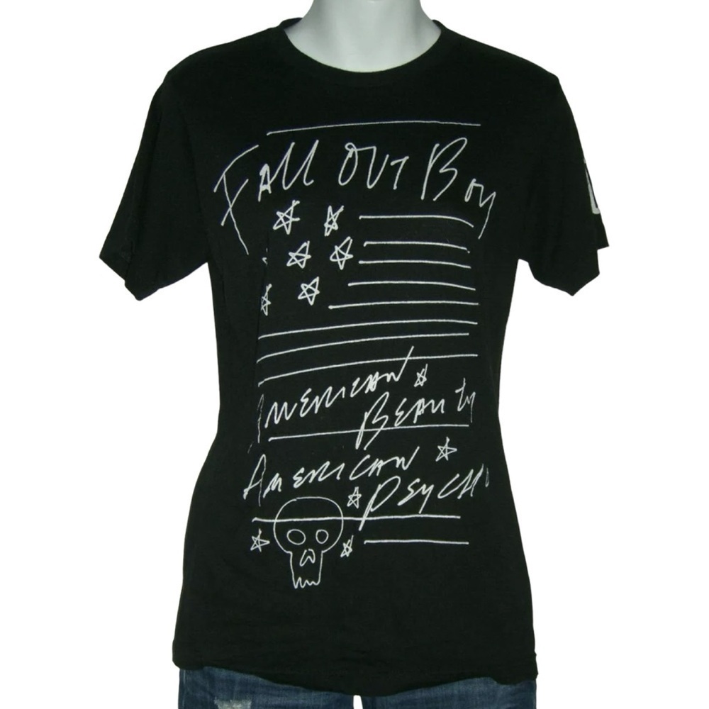Fall Out Boy Tee Shirt Black American Beauty Psycho Skull Graffiti alt egirl Emo